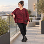 Kuscheliger Strickpullover aus Italien in Rot/Schwarz mit V-Ausschnitt und kastiger Form