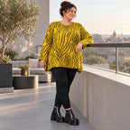 Flauschiges Strickshirt in Gelb/Schwarz mit Zebramuster in lockerer A-Linie und Schlitzen