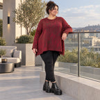 Flauschiges Feinstrickshirt in Rot/Braun mit Rundhalsausschnitt und fließender A-Linie