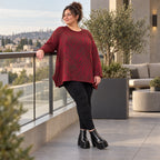 Flauschiges Feinstrickshirt in Rot/Braun mit Rundhalsausschnitt und fließender A-Linie