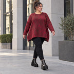 Flauschiges Feinstrickshirt in Rot/Braun mit Rundhalsausschnitt und fließender A-Linie