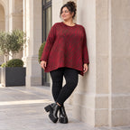 Flauschiges Feinstrickshirt in Rot/Braun mit Rundhalsausschnitt und fließender A-Linie