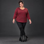 Warmes Langarmshirt aus Feinstrick mit Flauschgarn in Rot/Braun mit gerundeter Schnittform