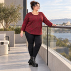 Warmes Langarmshirt aus Feinstrick mit Flauschgarn in Rot/Braun mit gerundeter Schnittform