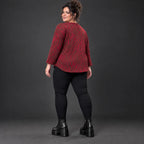 Warmes Langarmshirt aus Feinstrick mit Flauschgarn in Rot/Braun mit gerundeter Schnittform