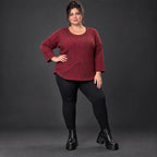 Warmes Langarmshirt aus Feinstrick mit Flauschgarn in Rot/Braun mit gerundeter Schnittform