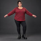 Warmes Langarmshirt aus Feinstrick mit Flauschgarn in Rot/Braun mit gerundeter Schnittform