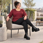Warmes Langarmshirt aus Feinstrick mit Flauschgarn in Rot/Braun mit gerundeter Schnittform