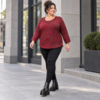 Warmes Langarmshirt aus Feinstrick mit Flauschgarn in Rot/Braun mit gerundeter Schnittform