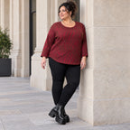 Warmes Langarmshirt aus Feinstrick mit Flauschgarn in Rot/Braun mit gerundeter Schnittform