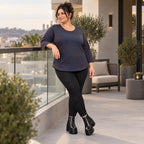 Weiches Langarmshirt in Blau/Braun aus Feinstrick mit Flauschgarn und Rundhalsausschnitt