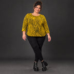 Flauschiges Strickoberteil Gelb/Schwarz mit Rundhalsausschnitt und aufgesetzten Taschen