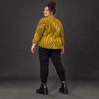 Flauschiges Strickoberteil Gelb/Schwarz mit Rundhalsausschnitt und aufgesetzten Taschen
