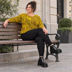 Flauschiges Strickoberteil Gelb/Schwarz mit Rundhalsausschnitt und aufgesetzten Taschen