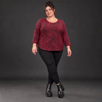 Langarmshirt aus kuscheligem Feinstrick mit Rundhalsausschnitt im Zebralook Rot/Schwarz