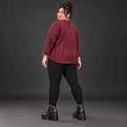 Langarmshirt aus kuscheligem Feinstrick mit Rundhalsausschnitt im Zebralook Rot/Schwarz
