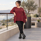 Flauschiges Feinstrickshirt aus Italien in Rot/Braun gemustert mit Rundhals und A-Linie