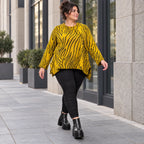Kuscheliges Langarmshirt aus flauschigem Feinstrick in A-Linie mit Gelb/Schwarz Muster