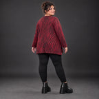 Flauschiges Strickoberteil in Rot/Schwarz mit ausgestellter A-Linie aus weichem Feinstrick