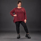 Flauschiges Strickoberteil in Rot/Schwarz mit ausgestellter A-Linie aus weichem Feinstrick