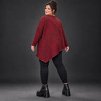 Langarmshirt aus flauschigem Feinstrick in Rot/Braun mit asymmetrischem Zipfelsaum