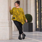 Feinstrickshirt in Gelb/Schwarz mit asymmetrischem Zipfelsaum und flauschigem Garn