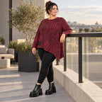Feinstrickshirt in Rot/Schwarz mit asymmetrischem Zipfelsaum aus weichem Flauschgarn
