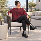 Feinstrickshirt in Rot/Schwarz mit asymmetrischem Zipfelsaum aus weichem Flauschgarn