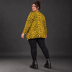 Weiches Langarmshirt aus flauschigem Feinstrick in Gelb/Schwarz mit ausgestellter A-Linie