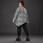 Langarmshirt Feinstrick in Grau/Schwarz mit asymmetrischem Zipfelsaum und weichem Garn