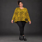 Flauschiger Feinstrickpullover in Gelb/Schwarz mit V-Ausschnitt und kastiger Passform