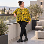 Flauschiger Feinstrickpullover in Gelb/Schwarz mit V-Ausschnitt und kastiger Passform
