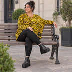 Flauschiger Feinstrickpullover in Gelb/Schwarz mit V-Ausschnitt und kastiger Passform