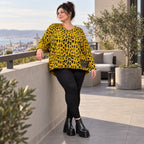 Flauschiger Feinstrickpullover in Gelb/Schwarz mit V-Ausschnitt und kastiger Passform