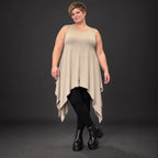 Ärmellose Tunika in Taupe aus weichem Modal Stretch mit lockerer A-Linie und Seitenspitzen