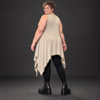 Ärmellose Tunika in Taupe aus weichem Modal Stretch mit lockerer A-Linie und Seitenspitzen