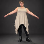 Ärmellose Tunika in Taupe aus weichem Modal Stretch mit lockerer A-Linie und Seitenspitzen