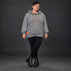 Gestreifter Kapuzenpullover in Orange/Schwarz/Weiß aus weichem Stretchjersey Italien