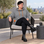 Gestreifter Kapuzenpullover in Orange/Schwarz/Weiß aus weichem Stretchjersey Italien
