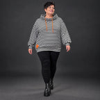 Gestreifter Kapuzenpullover in Orange/Schwarz/Weiß aus weichem Stretchjersey Italien