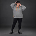 Gestreifter Kapuzenpullover in Orange/Schwarz/Weiß aus weichem Stretchjersey Italien