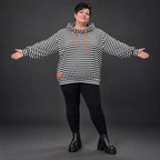 Gestreifter Kapuzenpullover in Orange/Schwarz/Weiß aus weichem Stretchjersey Italien