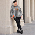 Gestreifter Kapuzenpullover in Orange/Schwarz/Weiß aus weichem Stretchjersey Italien