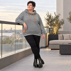 Gestreifter Kapuzenpullover in Orange/Schwarz/Weiß aus weichem Stretchjersey Italien