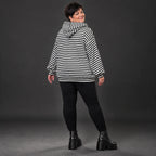 Kapuzenhoody aus Italien in Gelb/Schwarz/Weiß mit Streifendesign aus feinem Stretchjersey