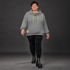 Kapuzenhoody aus Italien in Gelb/Schwarz/Weiß mit Streifendesign aus feinem Stretchjersey