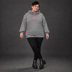 Gestreifter Hoody in Schwarz/Weiß/Pink aus weichem Stretchjersey mit Kapuze ungefüttert