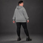 Gestreifter Hoody in Schwarz/Weiß/Pink aus weichem Stretchjersey mit Kapuze ungefüttert