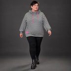 Gestreifter Hoody in Schwarz/Weiß/Pink aus weichem Stretchjersey mit Kapuze ungefüttert