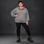Gestreifter Hoodie in Orange/Schwarz/Weiß aus Stretchjersey mit Kapuze und Tunnelzug